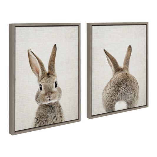 Sylvie Bunny Portrait and Bunny Tail Framed Canvas Art Set by Amy Peterson Art Studio