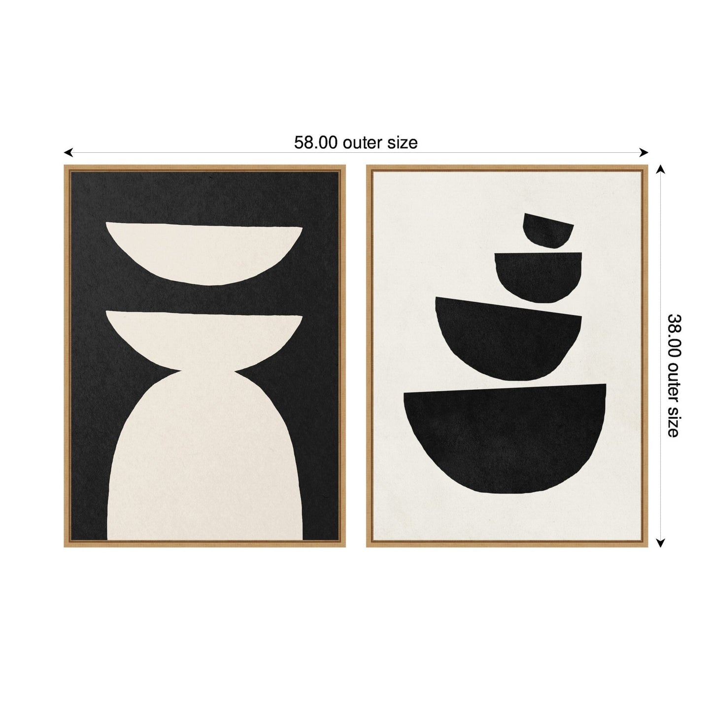 Sylvie White Geometric Abstract and Black Geometric Abstract Framed Canvas Art Set by July Art Prints