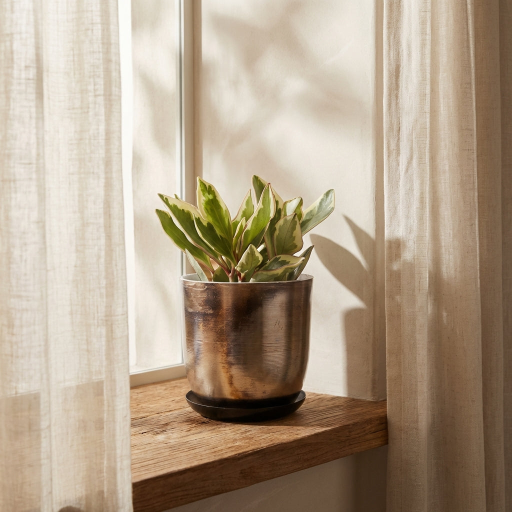 Potted plant on a windowsill with soft lighting