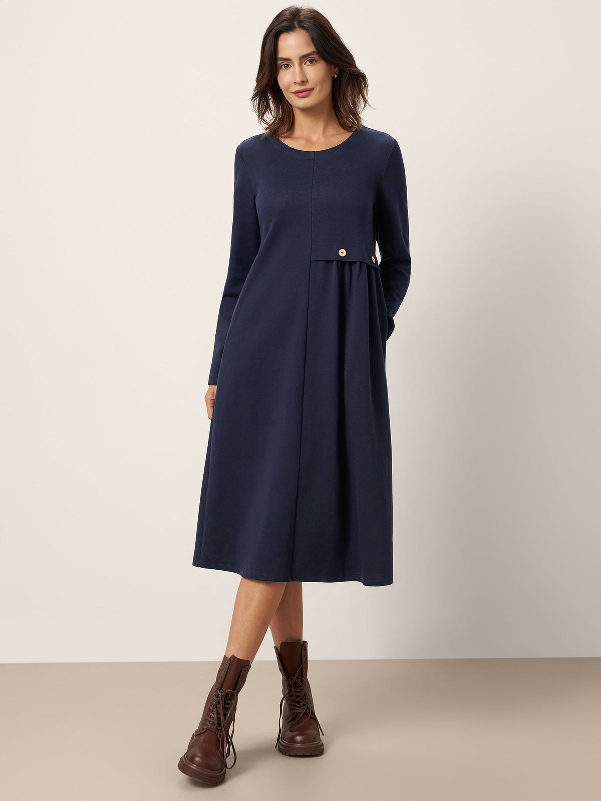 Asymmetric Pleated Waist Midi Dress ALYSSA