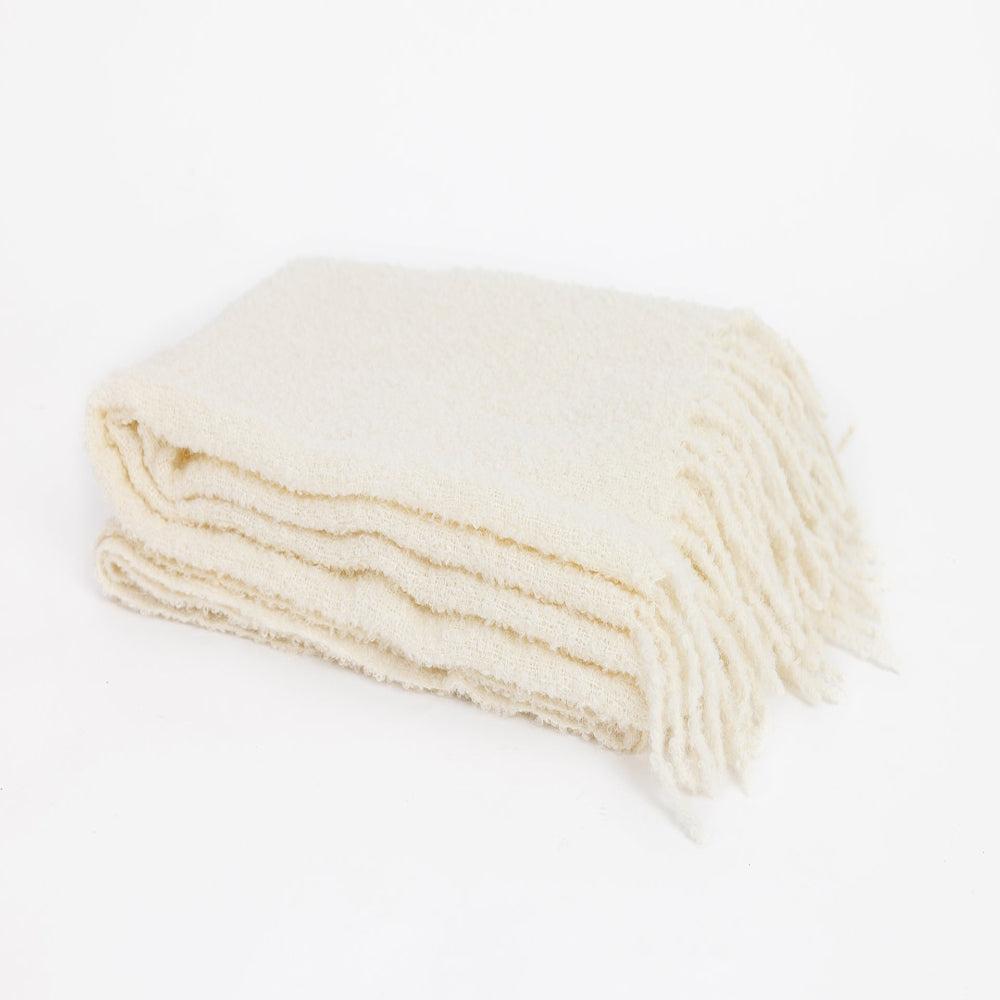 Handloomed Alpaca Bouclé Ivory Throw Blanket From Peru