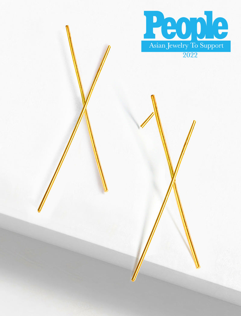 Chopstick Long Earrings in 18k Gold over Sterling Silver | Linear Drop Statement Earrings