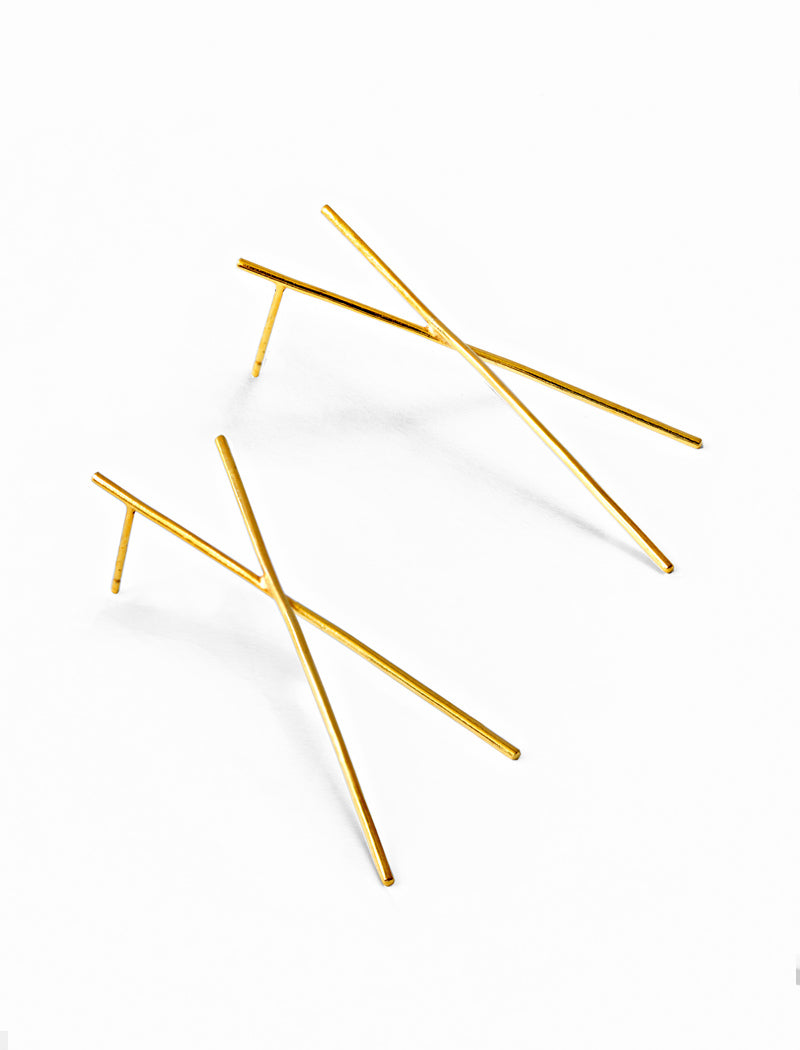 Chopstick Long Earrings in 18k Gold over Sterling Silver | Linear Drop Statement Earrings