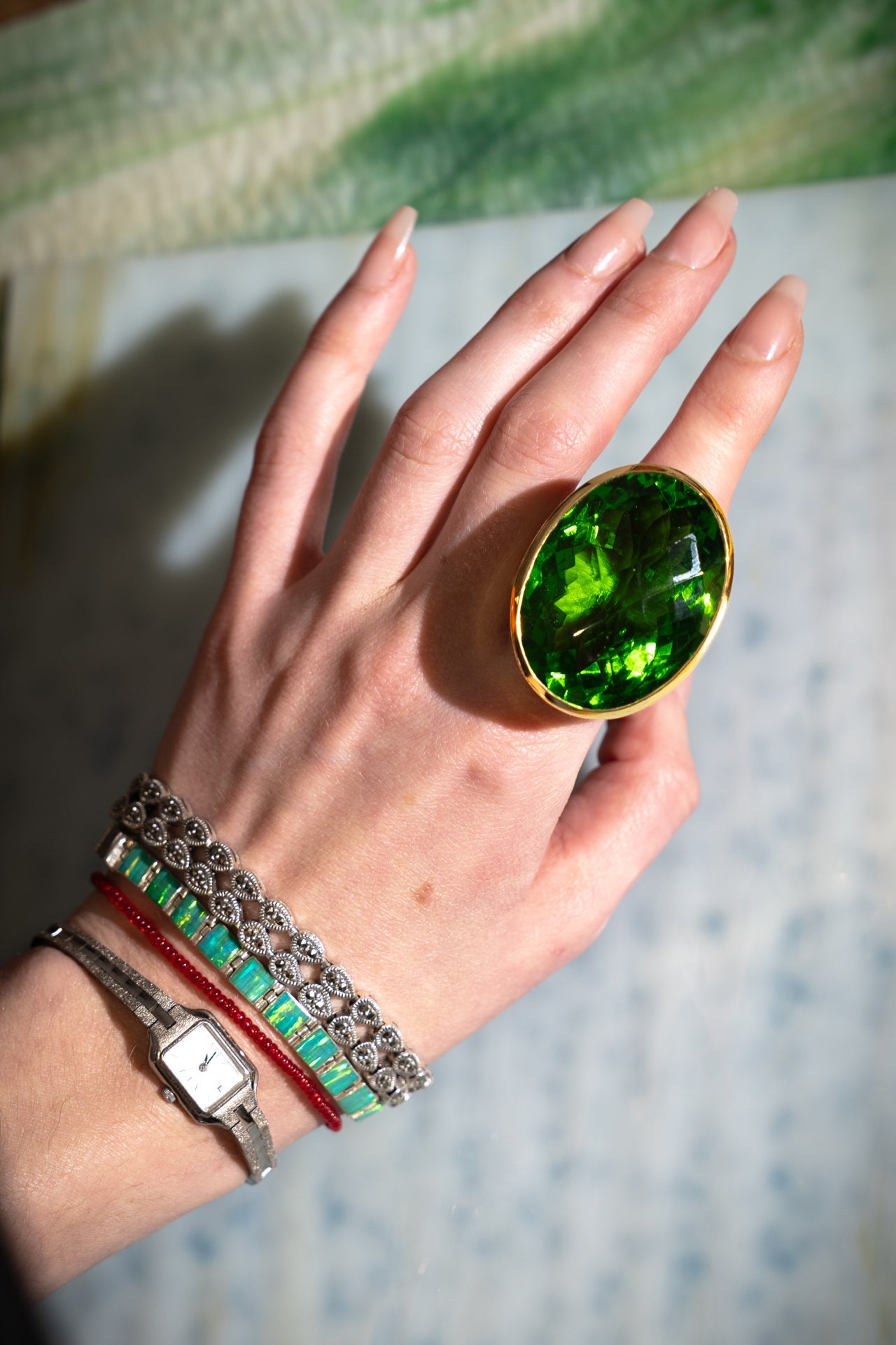 Oval Colossus Ring in Green Envy Gold | Mia Vesper Emerald Statement Ring