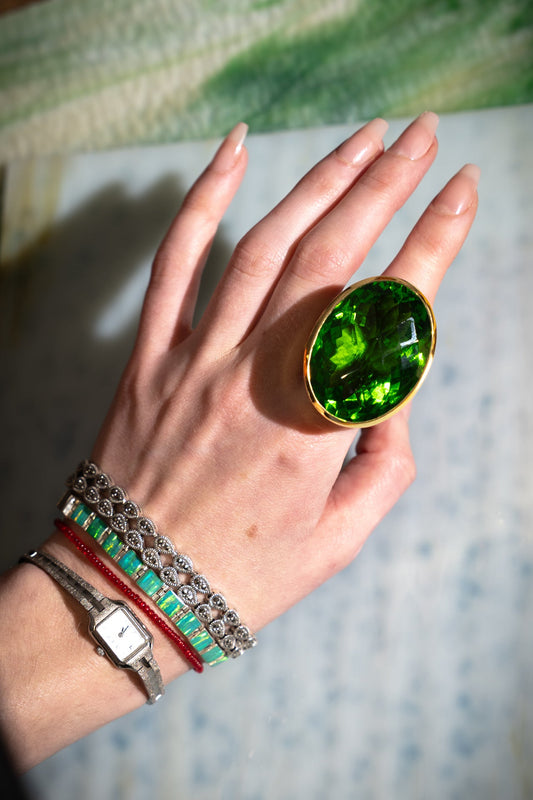 Oval Colossus Ring in Green Envy Gold | Mia Vesper Emerald Statement Ring
