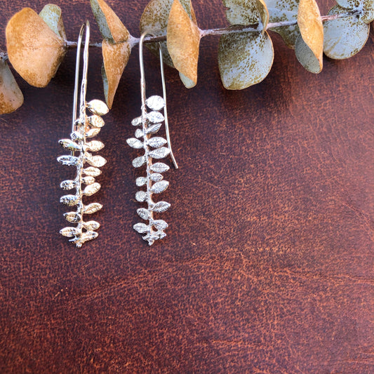 Cape Breton Fern recycled sterling silver fern earrings organic texture, minimalist ear wire, simple