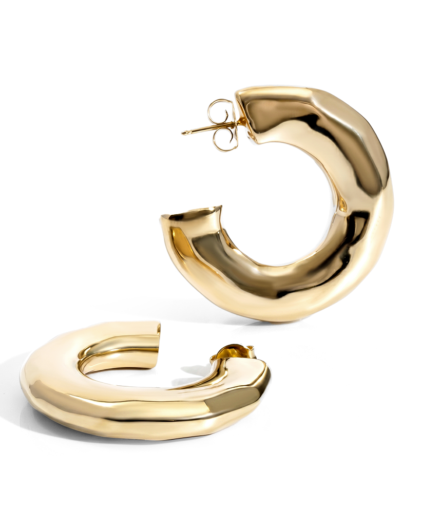 Emma Hammered Open Hoop Earrings Gold
