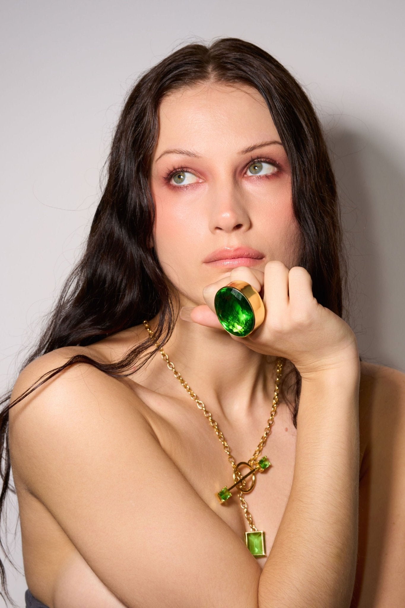 Oval Colossus Ring in Green Envy Gold | Mia Vesper Emerald Statement Ring