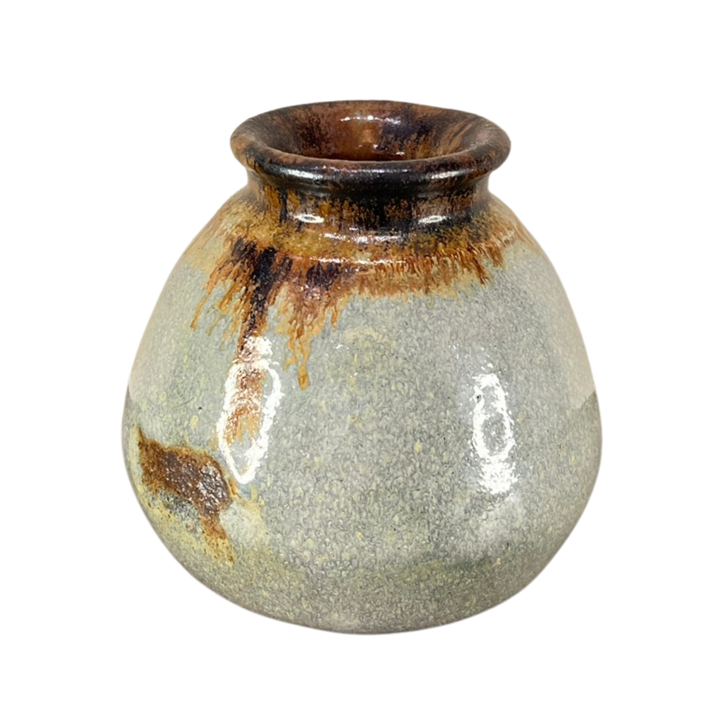 Ceramic vase with brown and beige glaze on a white background