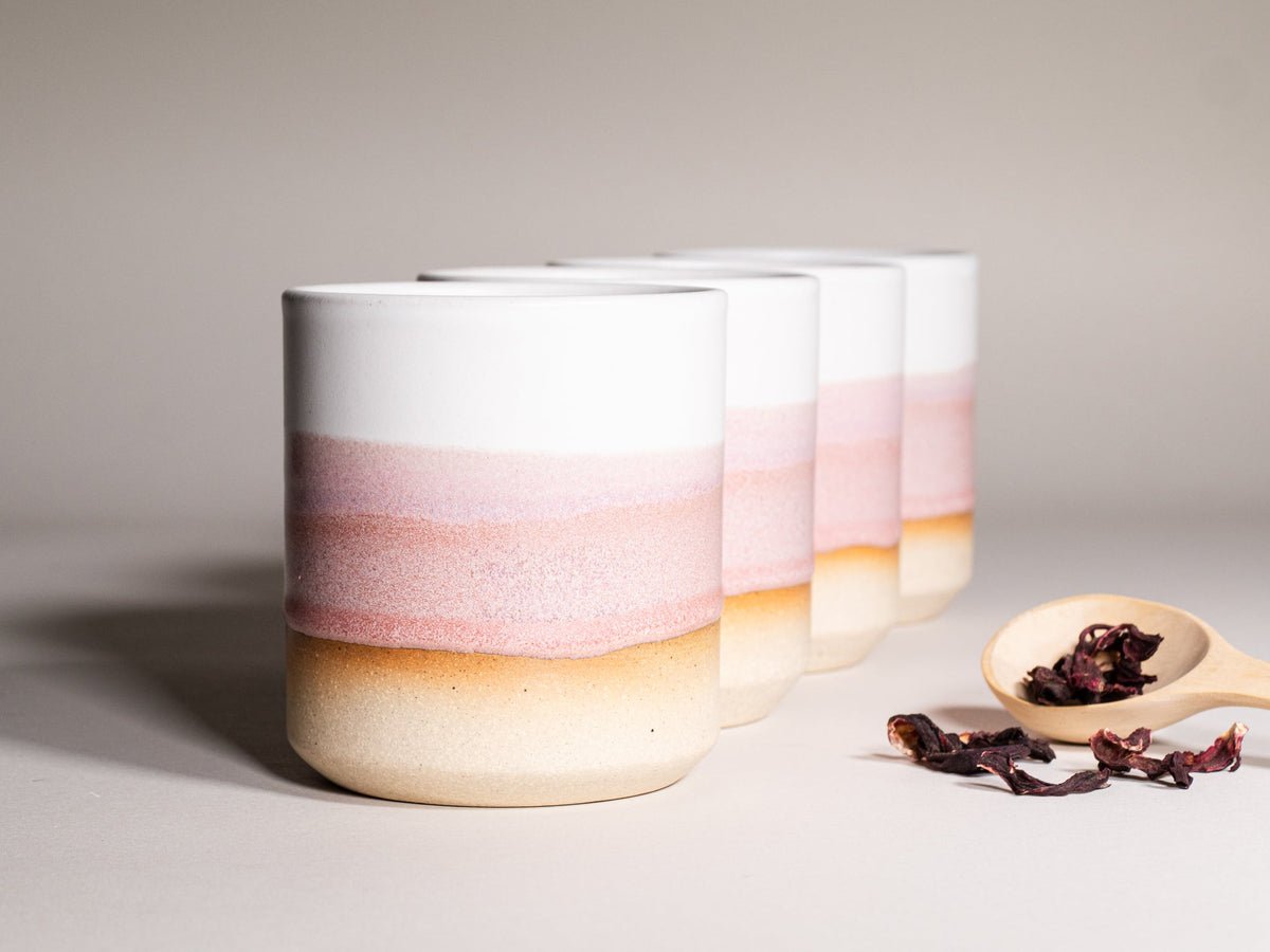 Smoothie Cup Pink White 14 oz Stoneware