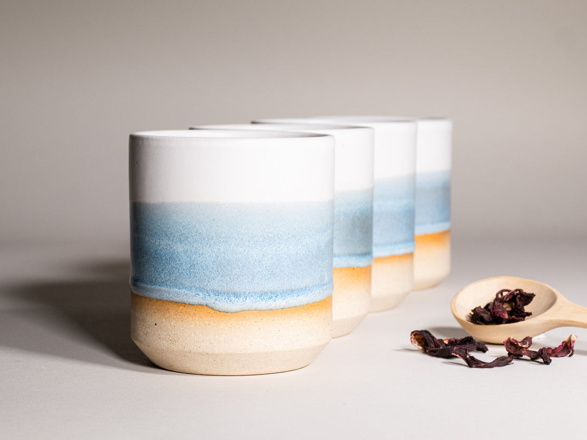 Smoothie Cup Ice Blue White 14 oz Stoneware