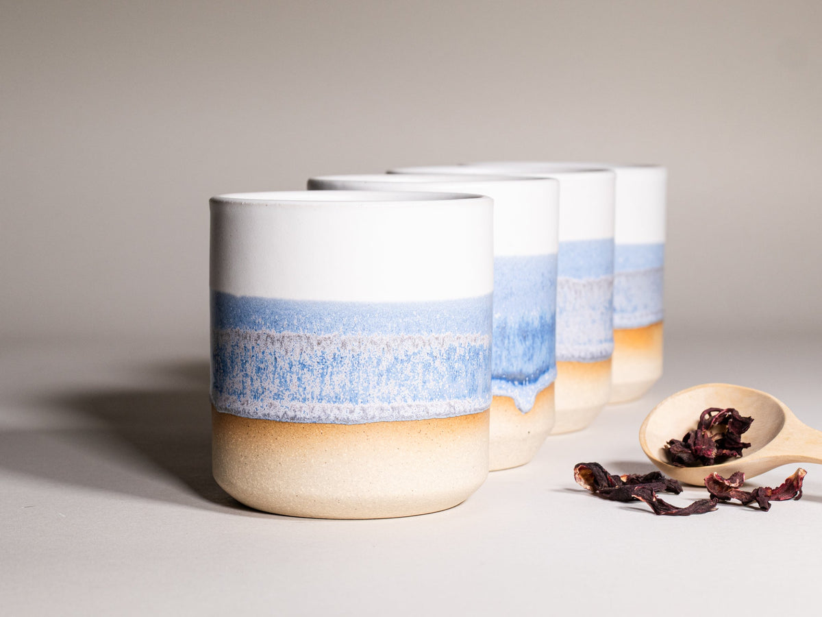 Smoothie Cup Blue Purple White 14 oz Stoneware