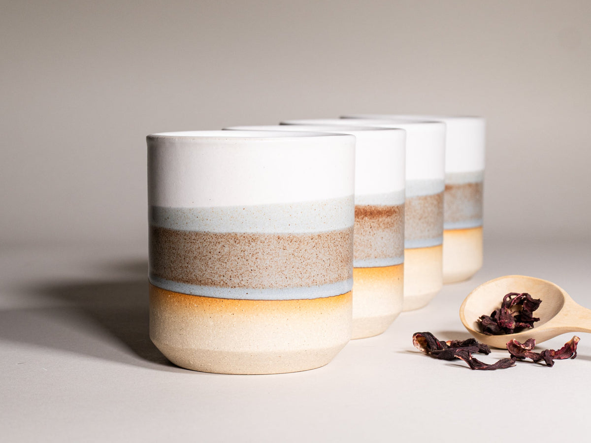 Smoothie Cup Brown Blue White 14 oz Stoneware