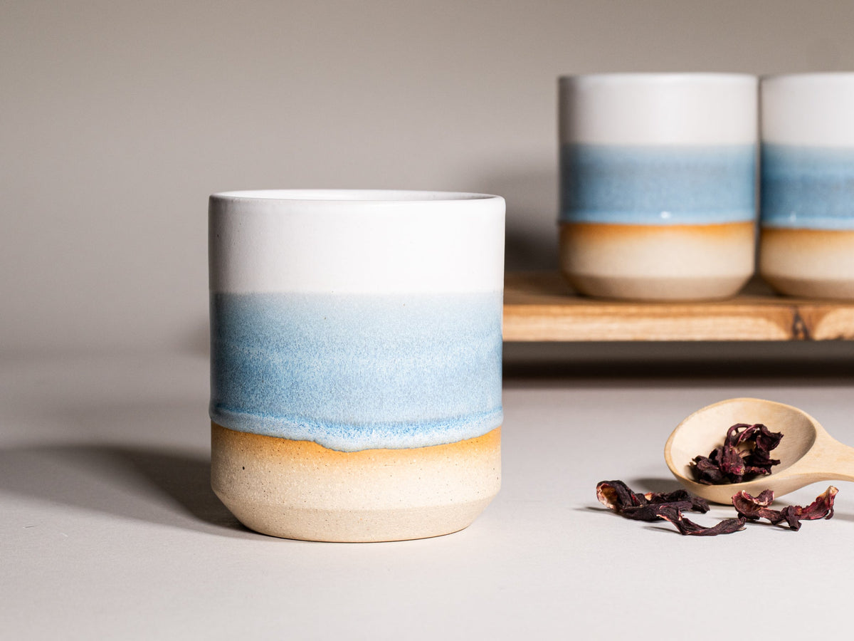 Smoothie Cup Ice Blue White 14 oz Stoneware