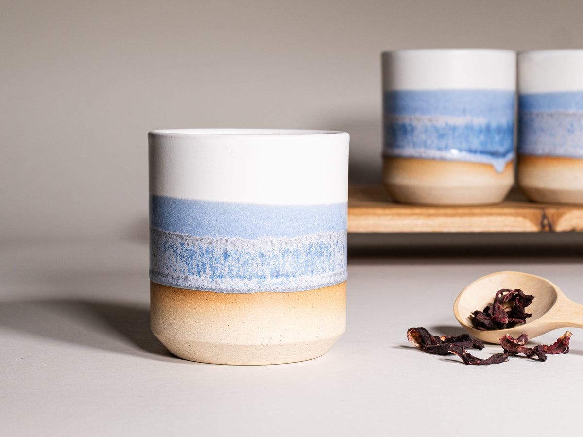 Smoothie Cup Blue Purple White 14 oz Stoneware
