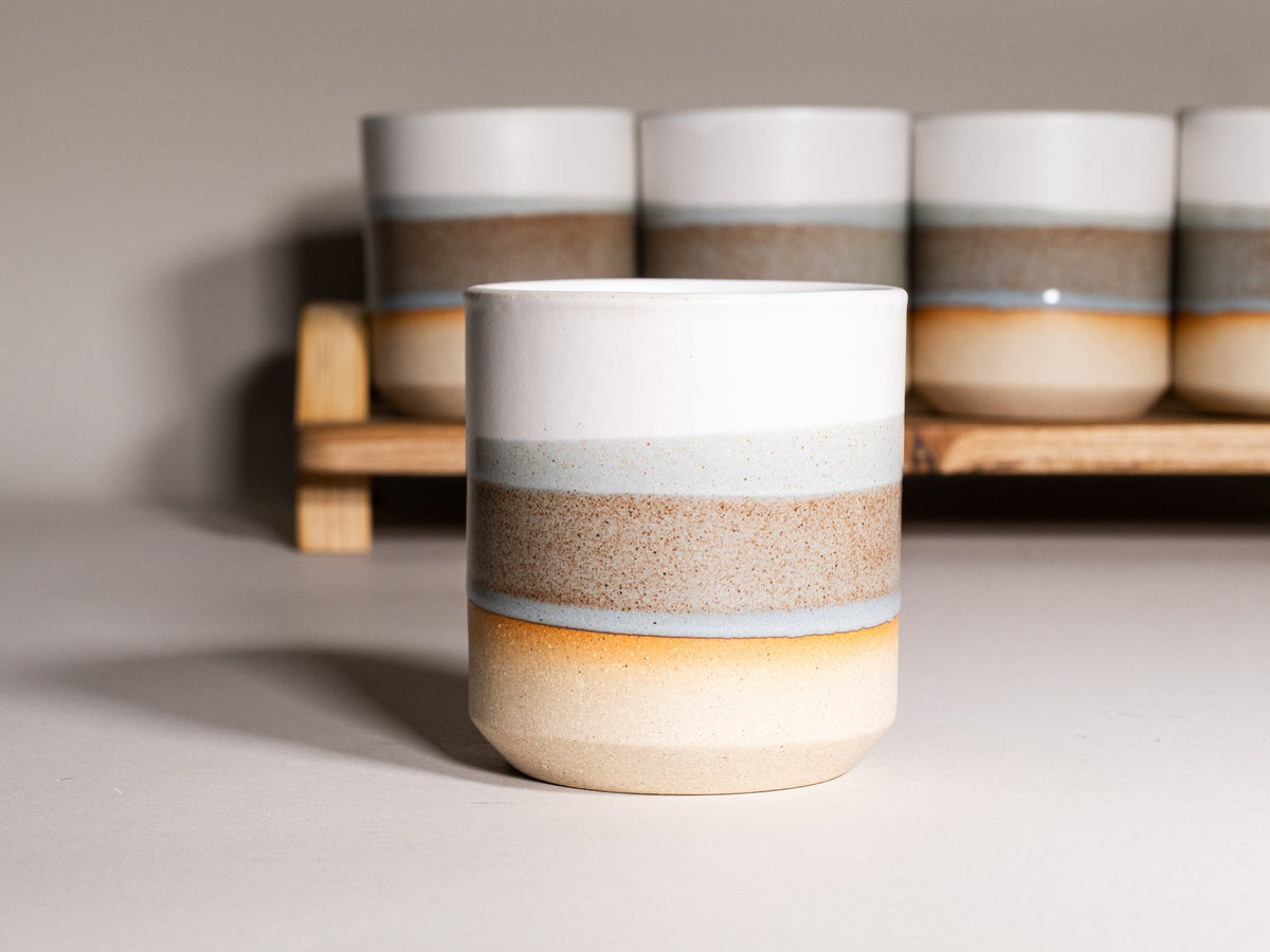 Smoothie Cup Brown Blue White 14 oz Stoneware