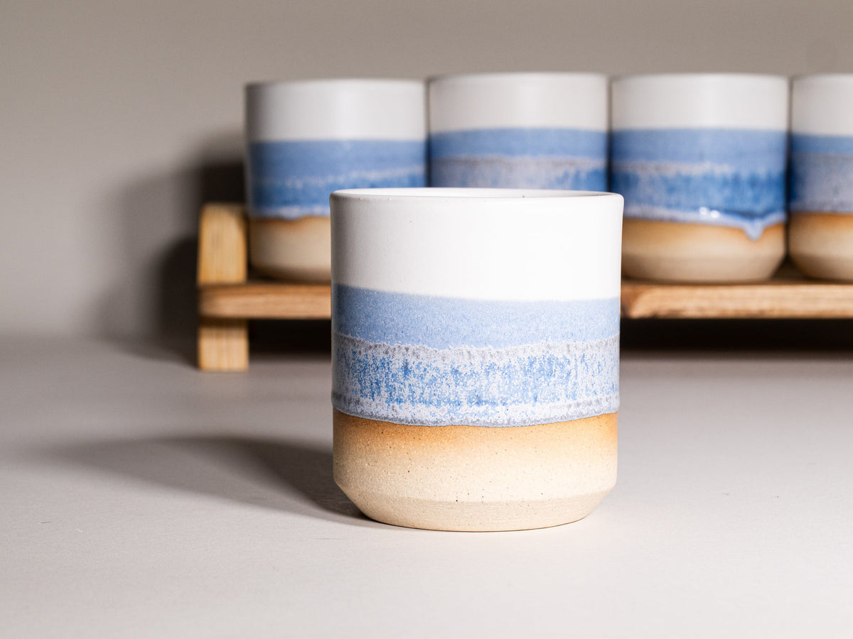 Smoothie Cup Blue Purple White 14 oz Stoneware