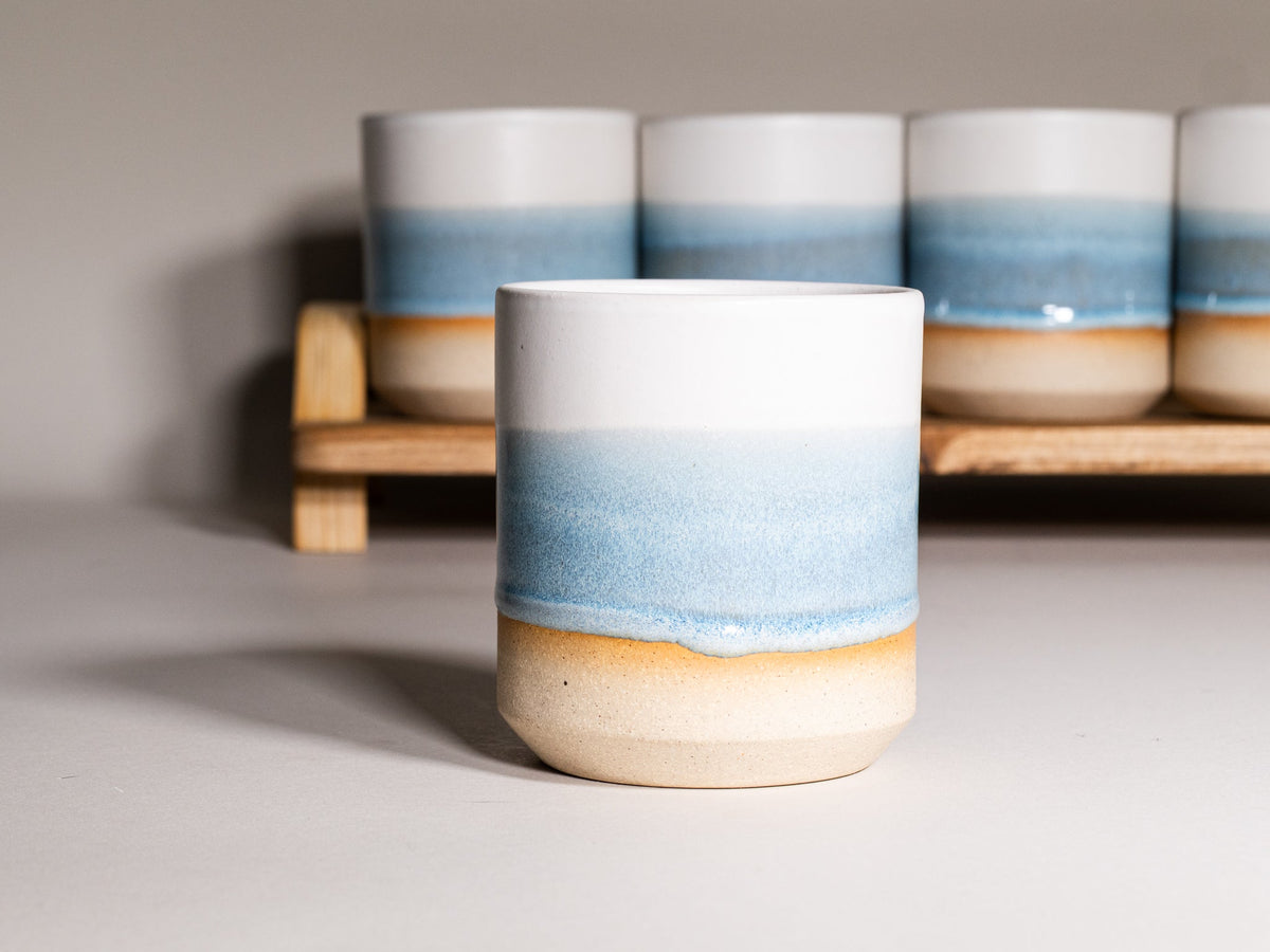 Smoothie Cup Ice Blue White 14 oz Stoneware