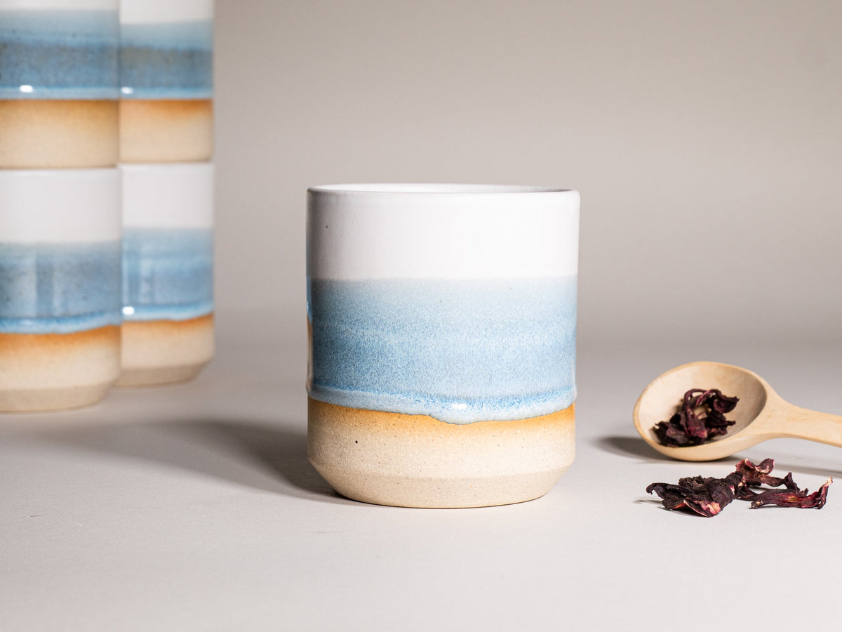 Smoothie Cup Ice Blue White 14 oz Stoneware