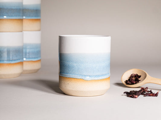 Smoothie Cup Ice Blue White 14 oz Stoneware