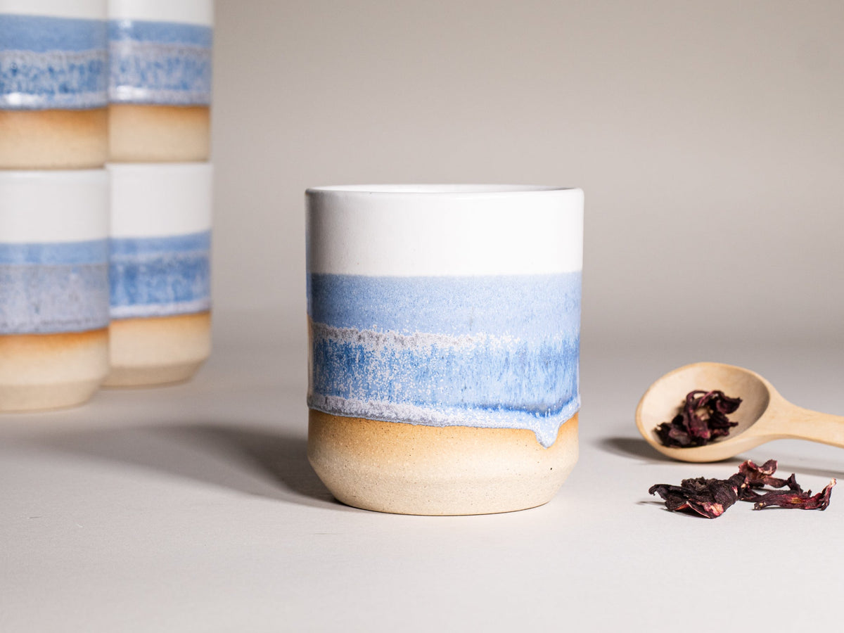 Smoothie Cup Blue Purple White 14 oz Stoneware