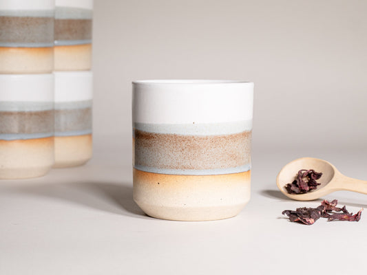 Smoothie Cup Brown Blue White 14 oz Stoneware