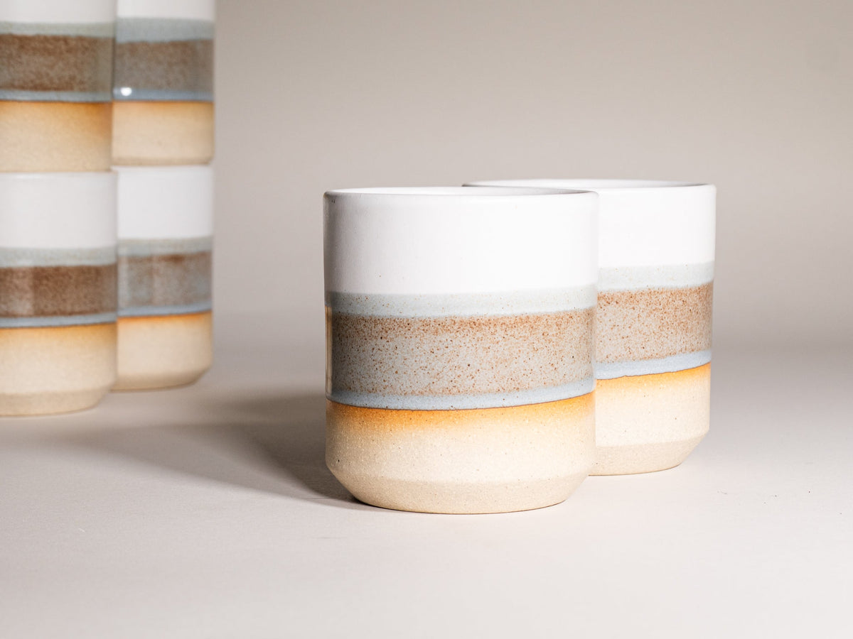 Smoothie Cup Brown Blue White 14 oz Stoneware