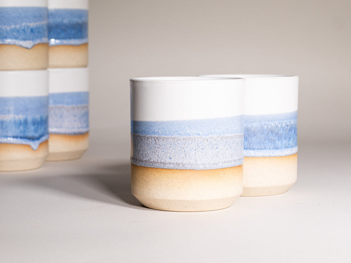Smoothie Cup Blue Purple White 14 oz Stoneware