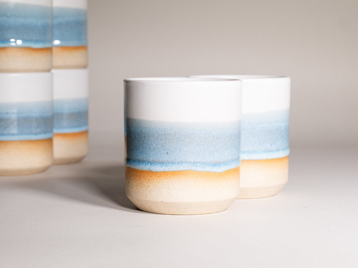 Smoothie Cup Ice Blue White 14 oz Stoneware