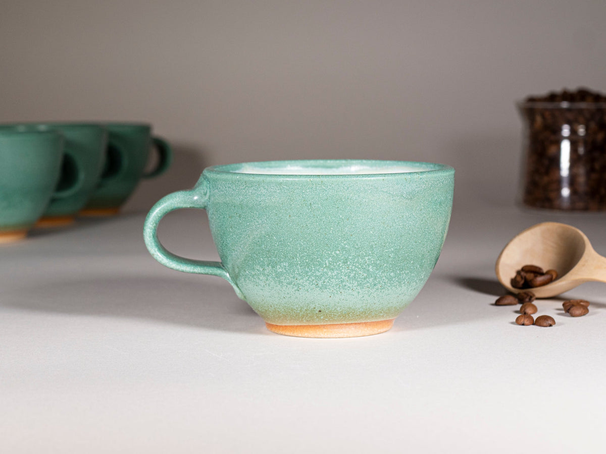 Cappuccino Cup, Latte Cup: Green/White, approximately 10 -12 oz, Stoneware