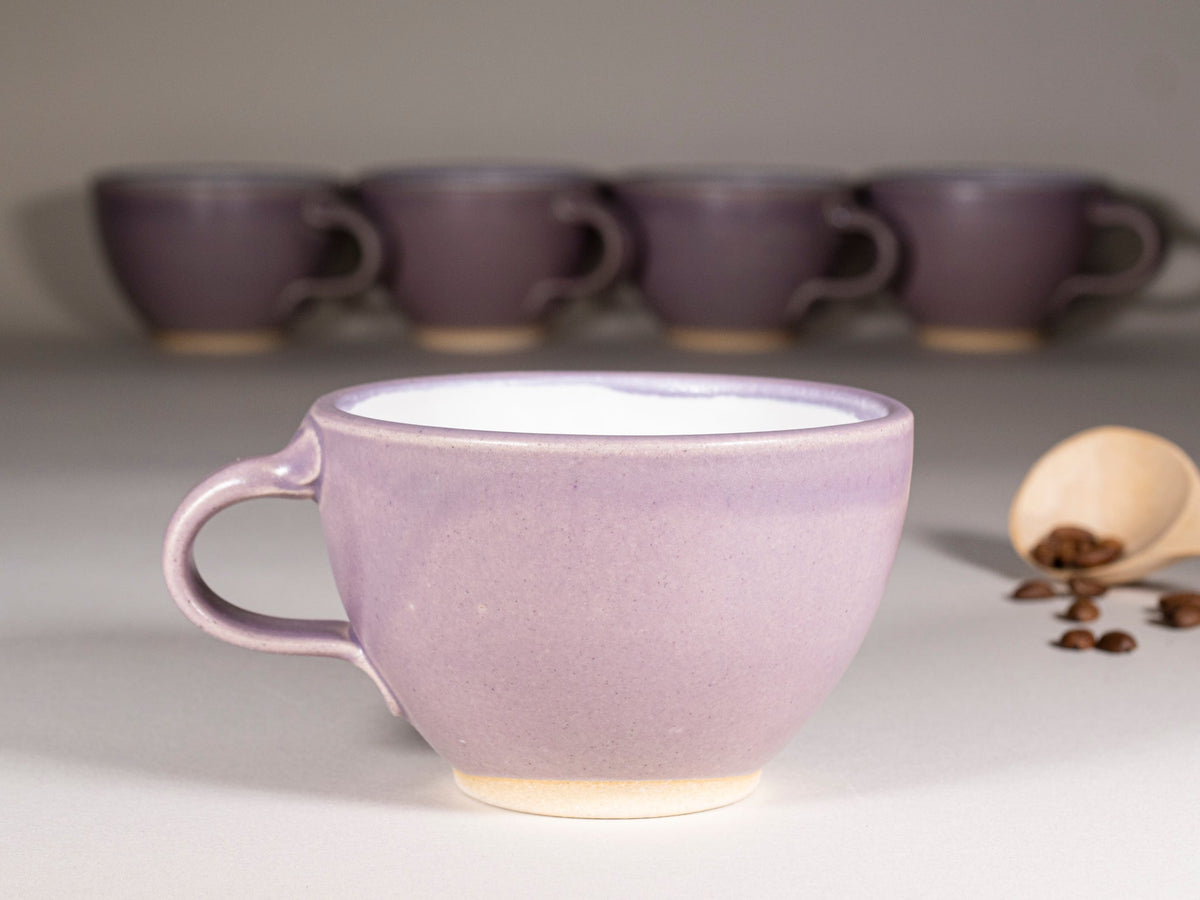 Cappuccino Cup, Latte Cup: Purple/White, approximately 10 -12 oz, Stoneware