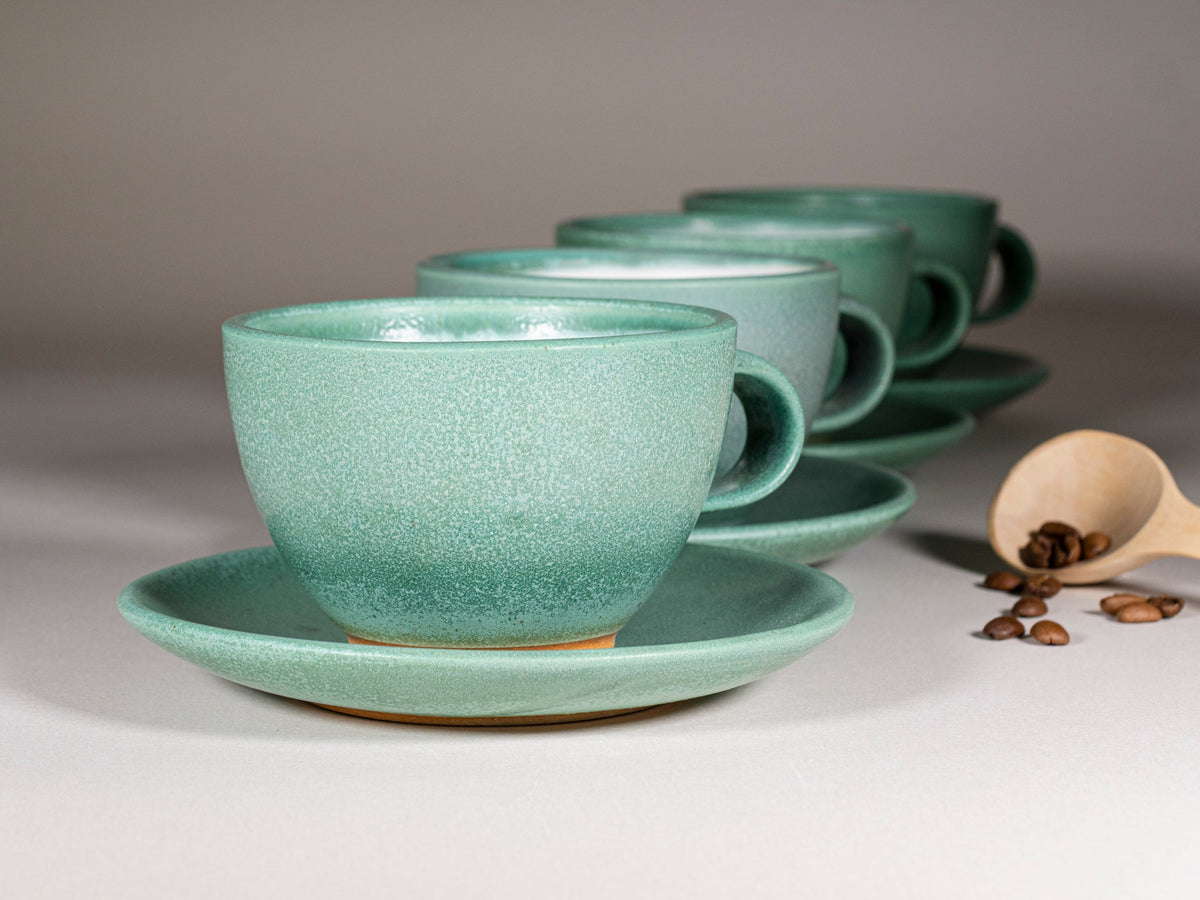 Cappuccino Cup, Latte Cup: Green/White, approximately 10 -12 oz, Stoneware