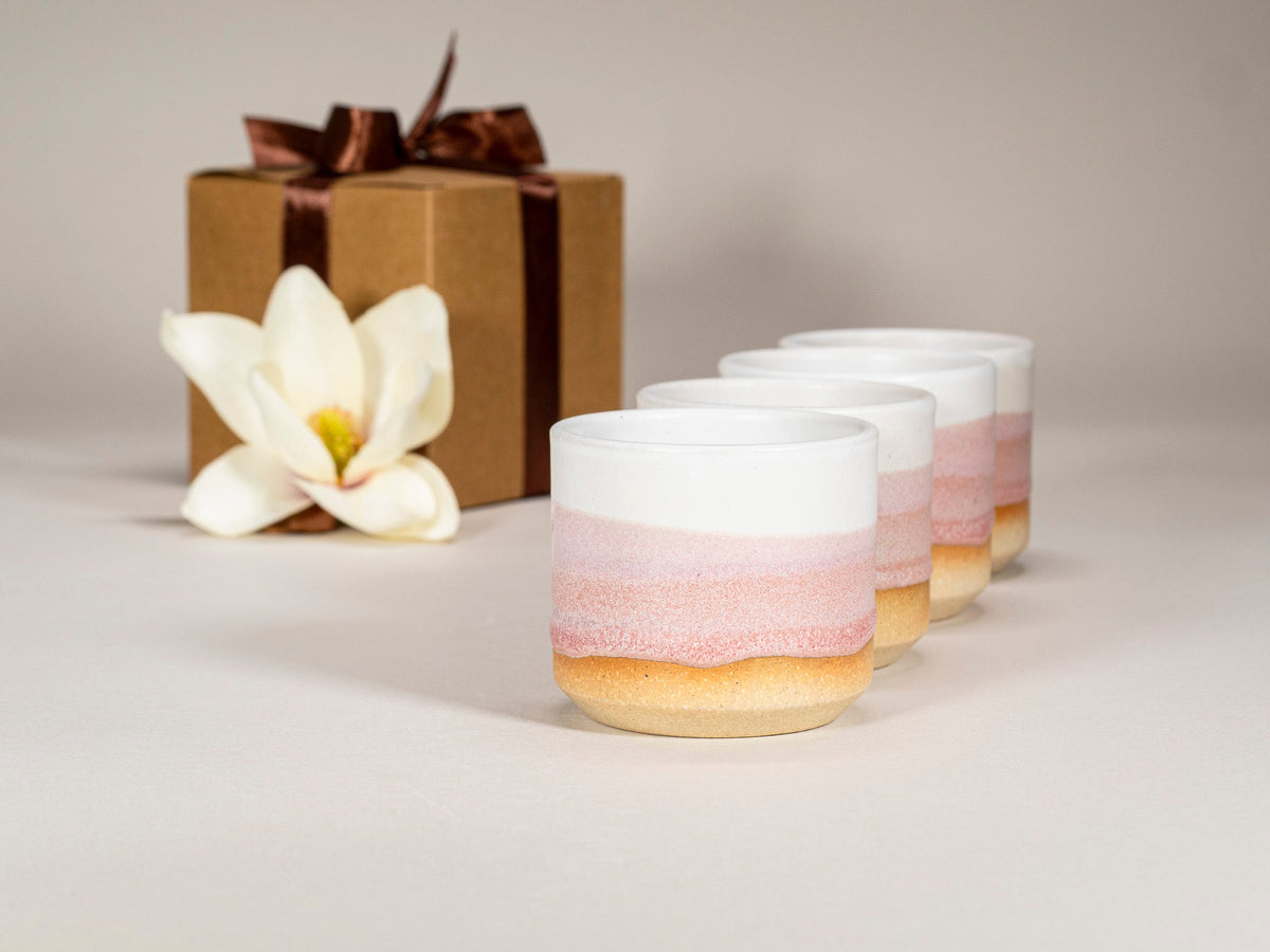 Gift Set: 14 oz cup and 5.5 oz cup in Pink White Stoneware