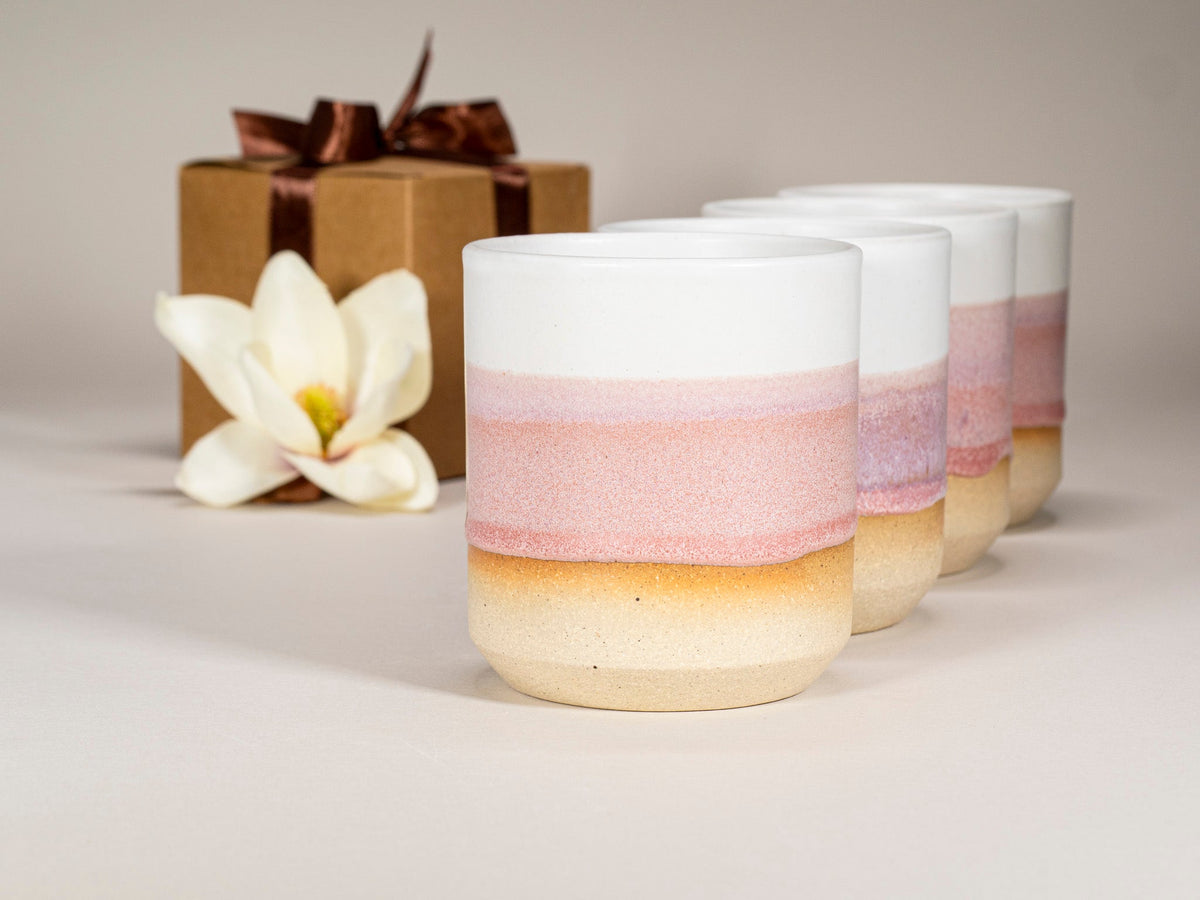 Gift Set: 14 oz cup and 5.5 oz cup in Pink White Stoneware