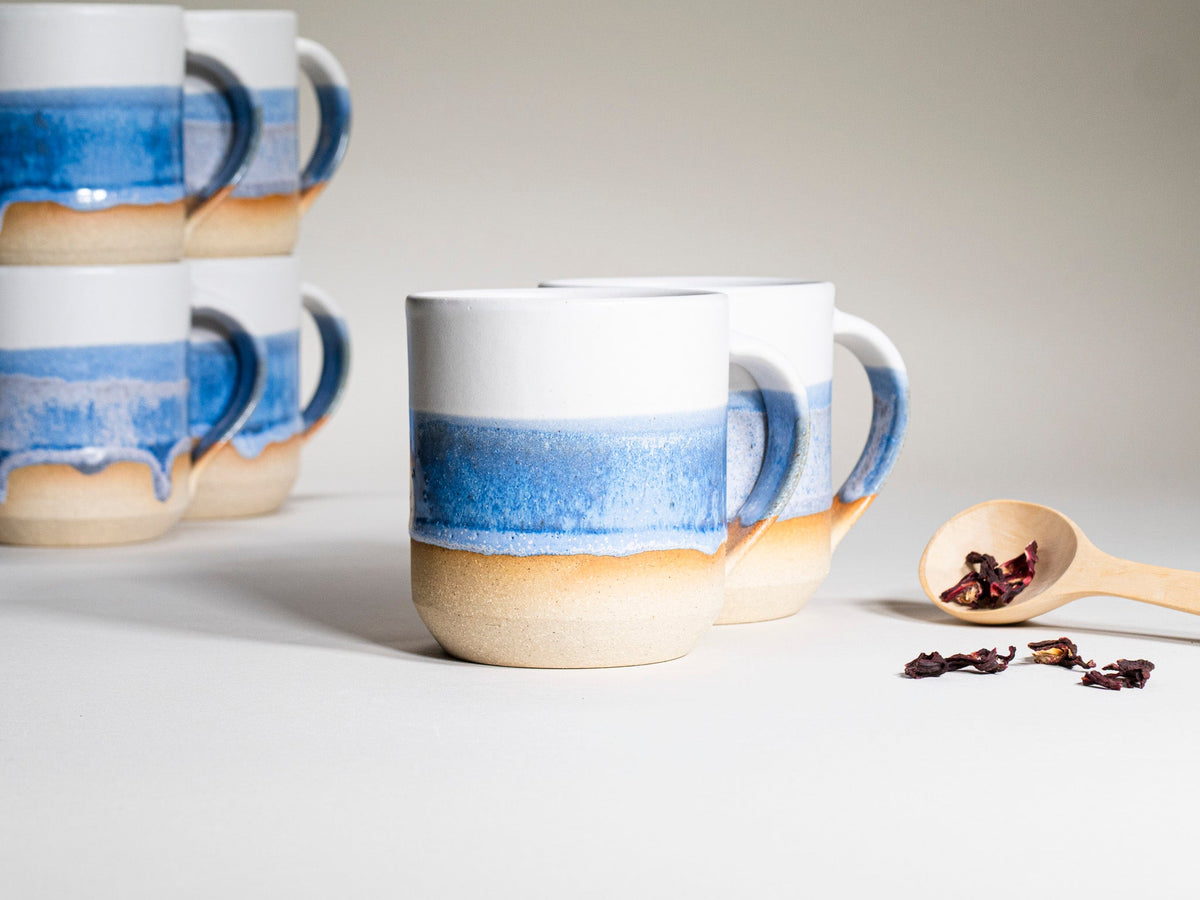 Ceramic Coffee Tea Mug with Handle Blue-Purple White 14 oz Stoneware