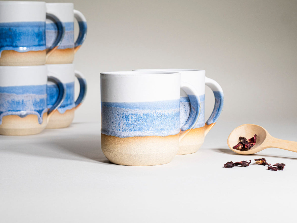 Ceramic Coffee Tea Mug with Handle Blue-Purple White 14 oz Stoneware