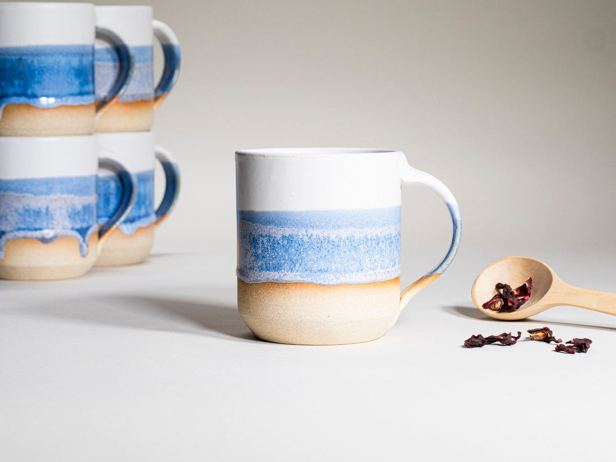 Ceramic Coffee Tea Mug with Handle Blue-Purple White 14 oz Stoneware
