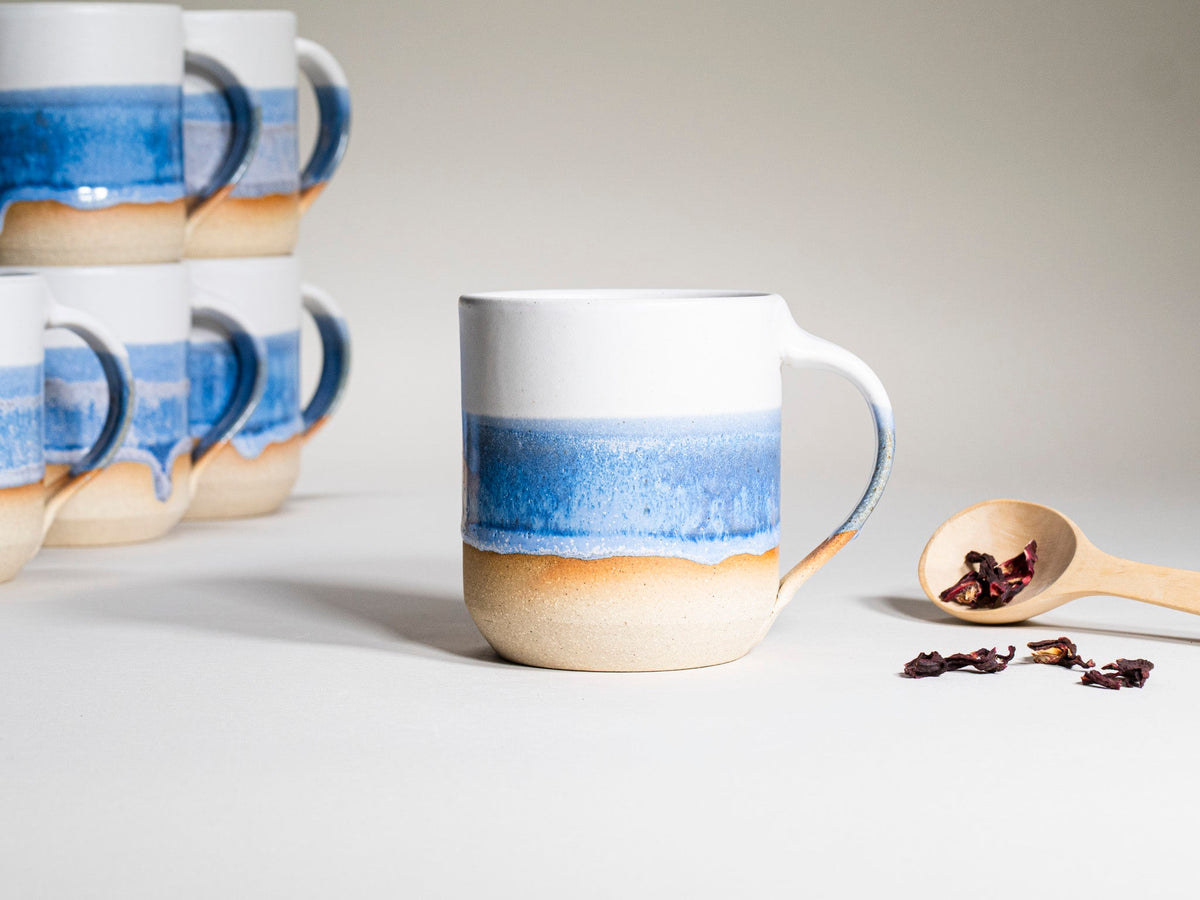 Ceramic Coffee Tea Mug with Handle Blue-Purple White 14 oz Stoneware