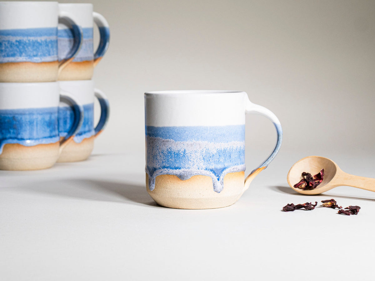 Ceramic Coffee Tea Mug with Handle Blue-Purple White 14 oz Stoneware