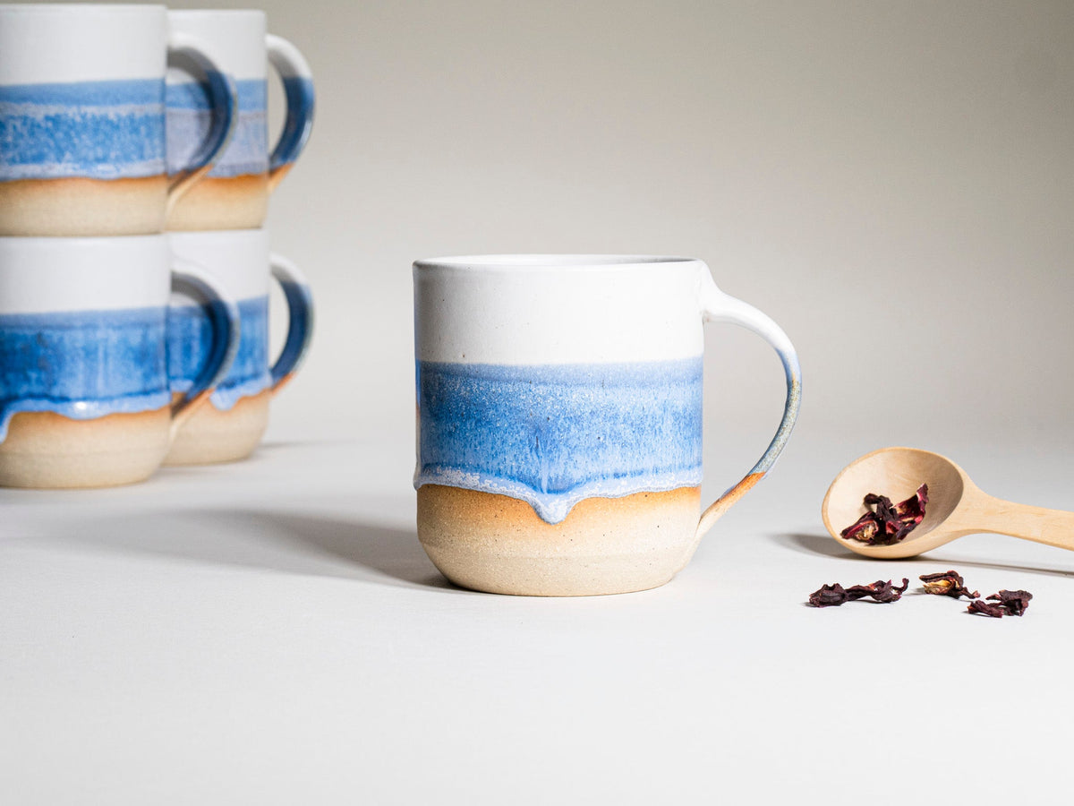 Ceramic Coffee Tea Mug with Handle Blue-Purple White 14 oz Stoneware