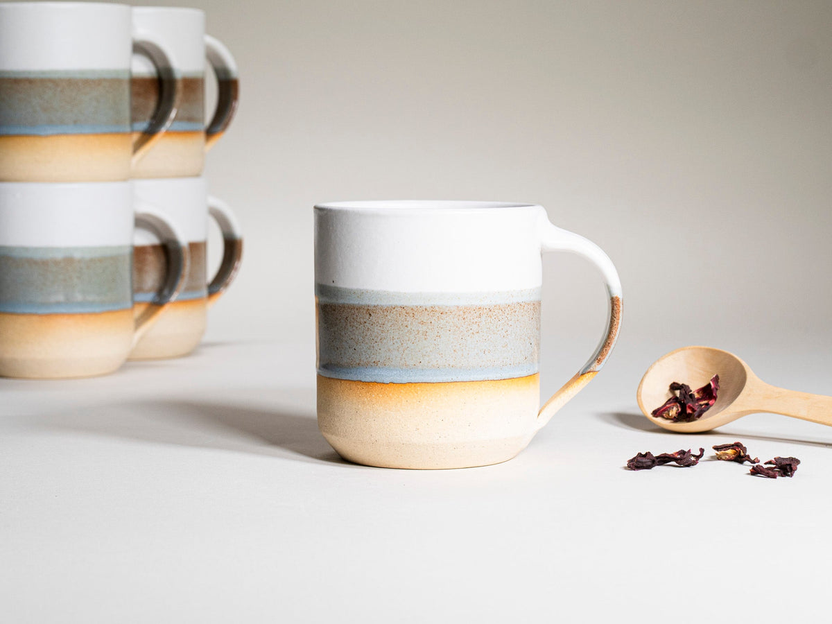Ceramic Coffee Tea Mug with Handle Brown-Blue White 14 oz Stoneware