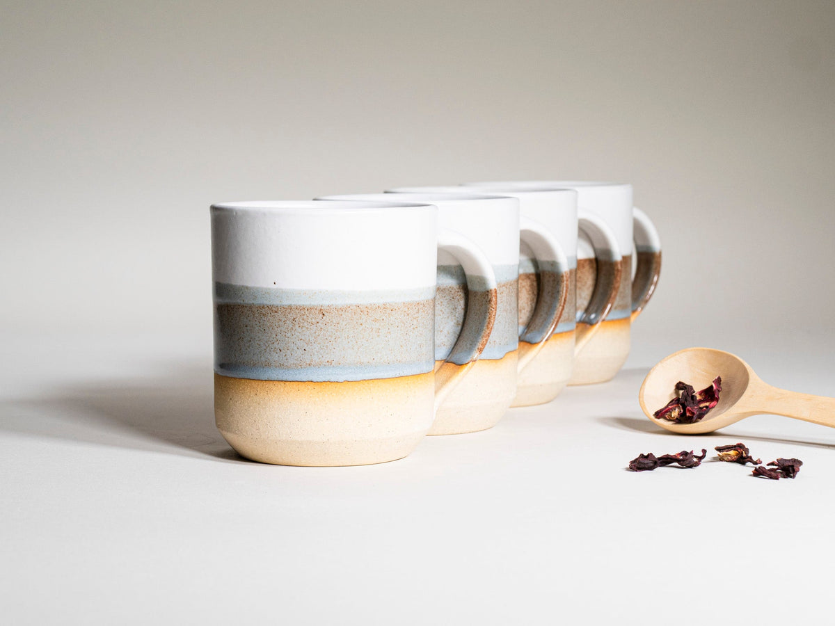 Ceramic Coffee Tea Mug with Handle Brown-Blue White 14 oz Stoneware