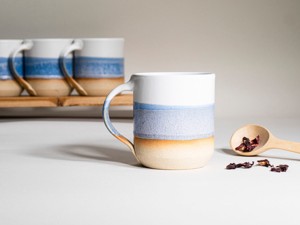 Ceramic Coffee Tea Mug with Handle Blue-Purple White 14 oz Stoneware