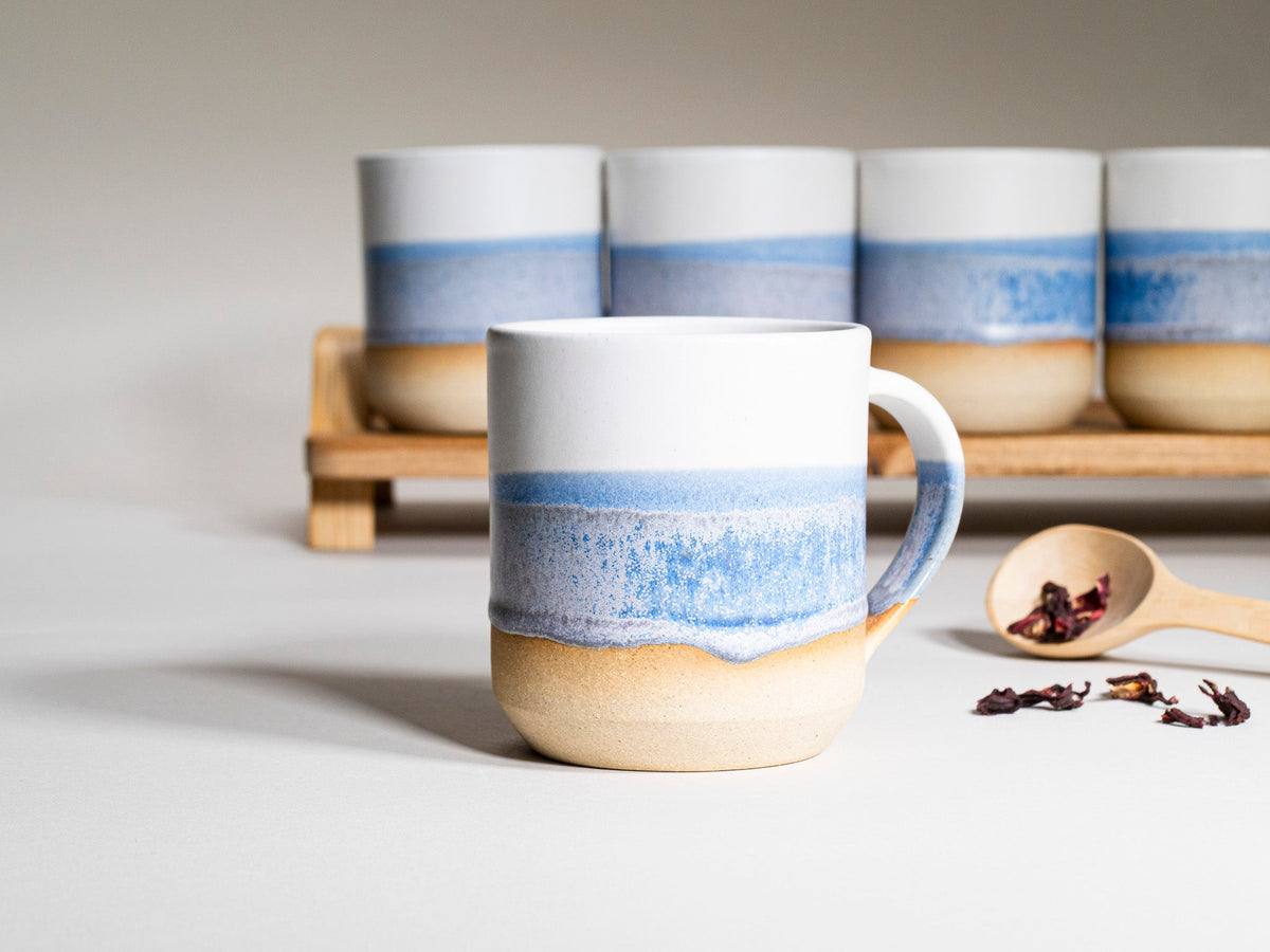 Ceramic Coffee Tea Mug with Handle Blue-Purple White 14 oz Stoneware
