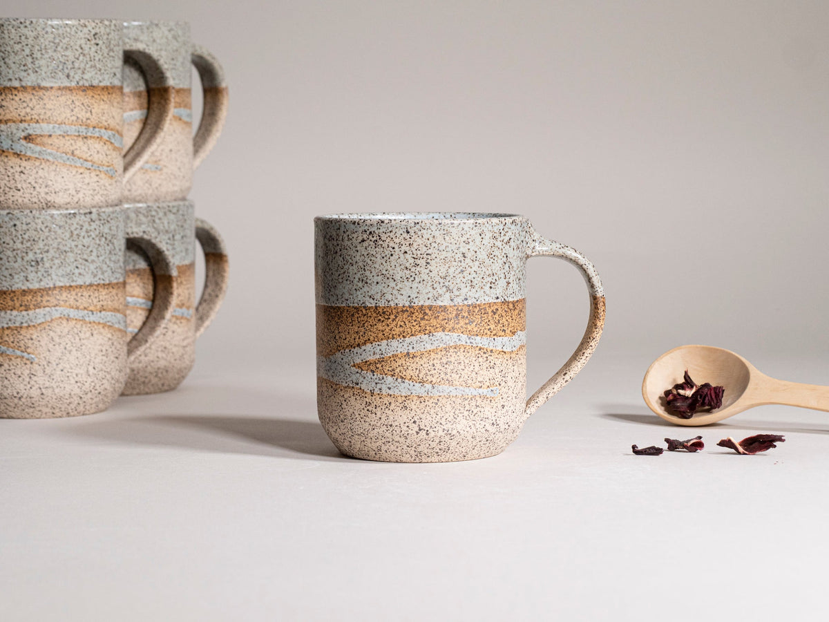 Ceramic Coffee Tea Mug Speckled Blue-Grey White w/Trailing 14 oz Stoneware