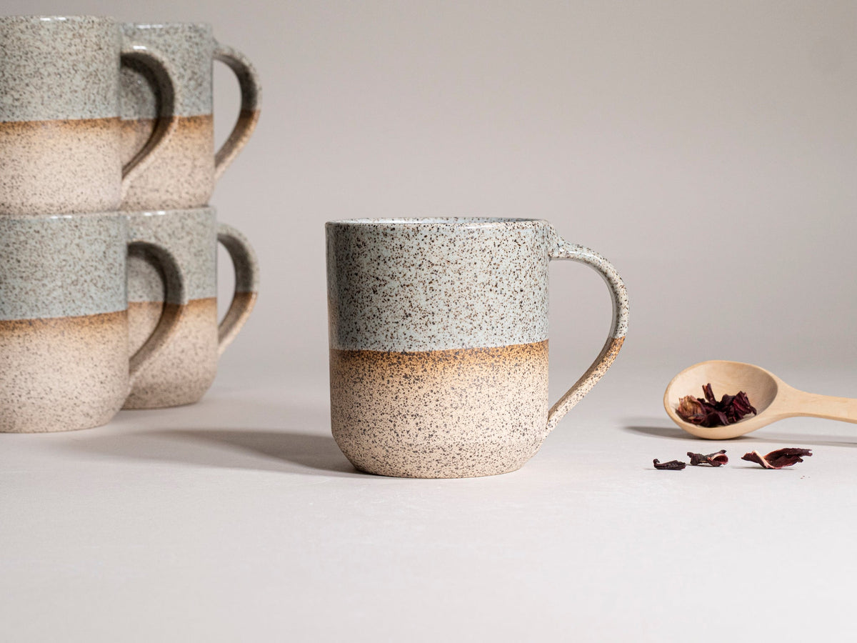 Ceramic Coffee Tea Mug with Handle Speckled Blue-Grey White 14 oz Stoneware