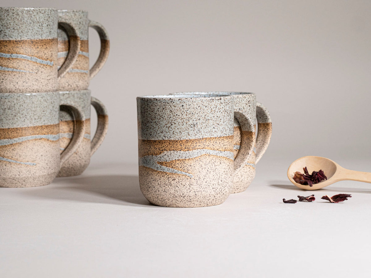 Ceramic Coffee Tea Mug Speckled Blue-Grey White w/Trailing 14 oz Stoneware
