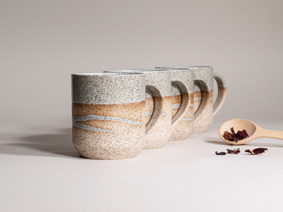 Ceramic Coffee Tea Mug Speckled Blue-Grey White w/Trailing 14 oz Stoneware