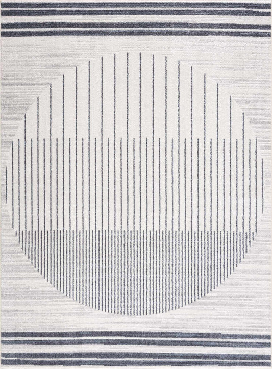 Rug with geometric pattern of horizontal lines on a white background