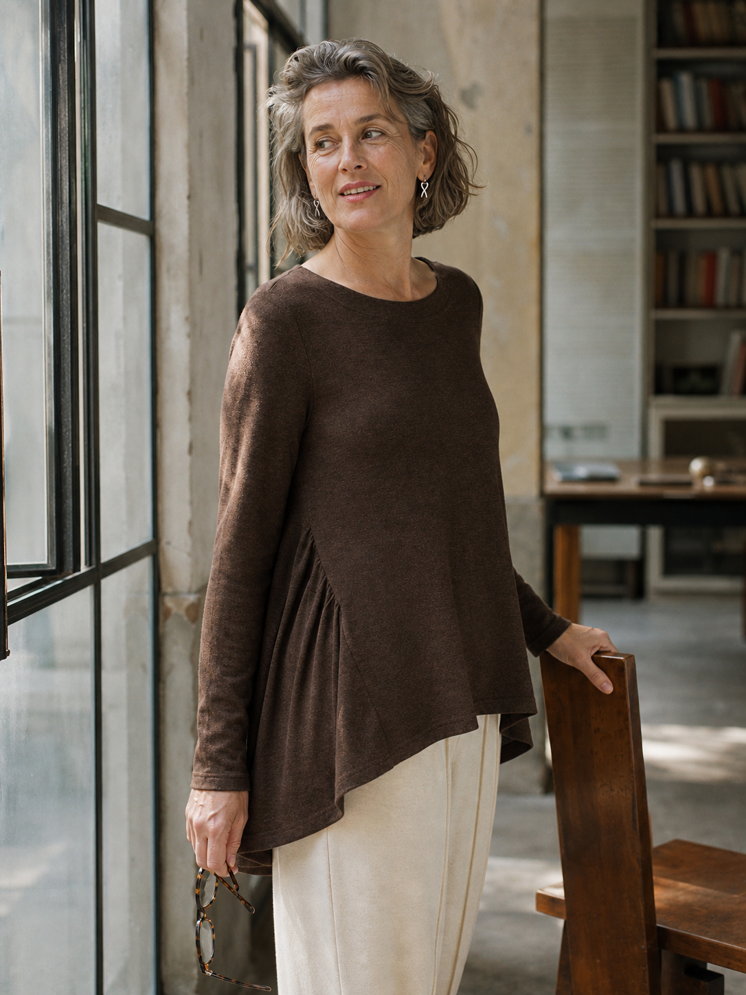 Wool Panelled Ruched Asymmetric Hem Top | Kalista